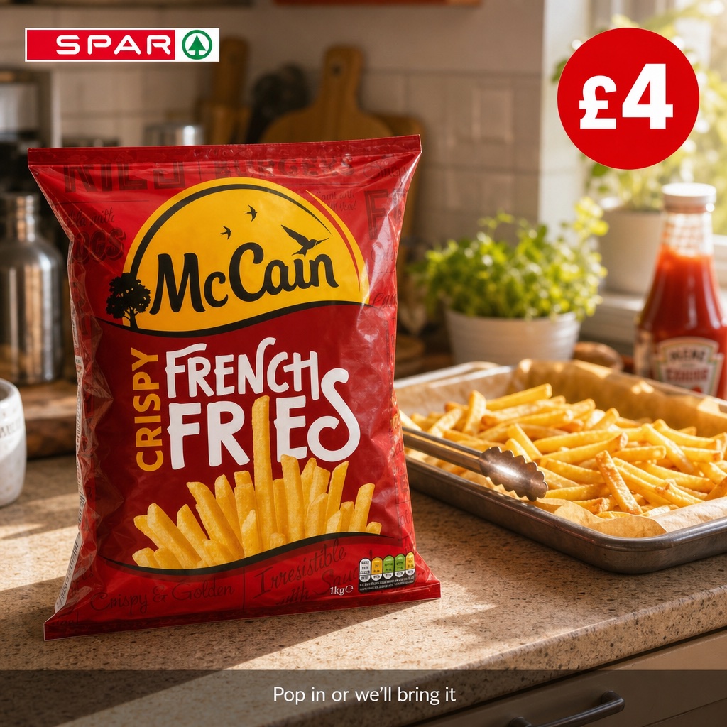 Generated SPAR post — McCain fries on a tray with a £4 badge